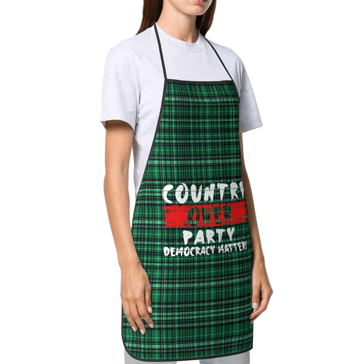 Country Over Party, Democracy Matters Apron for cooking with Pockets Women Men Kitchen Chef Funny Aprons