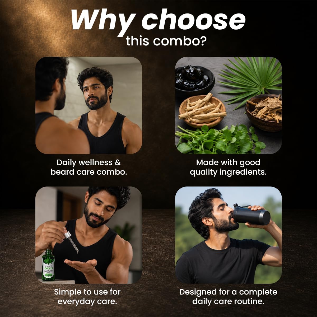 Beard Serum & Shilajit Resin Combo | Beard Serum with Watercress Extract & Redensyl | Ayurvedic Wellness Combo for Men