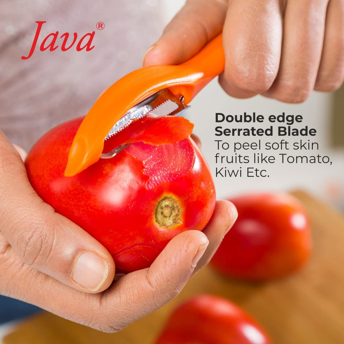 JAVA Universal Peeler || Stainless Steel Blade || Serrated and Regular Dual Edge Blade Kitchen Tool for Home and Professional Use || Pack of 2 Pieces Orange and