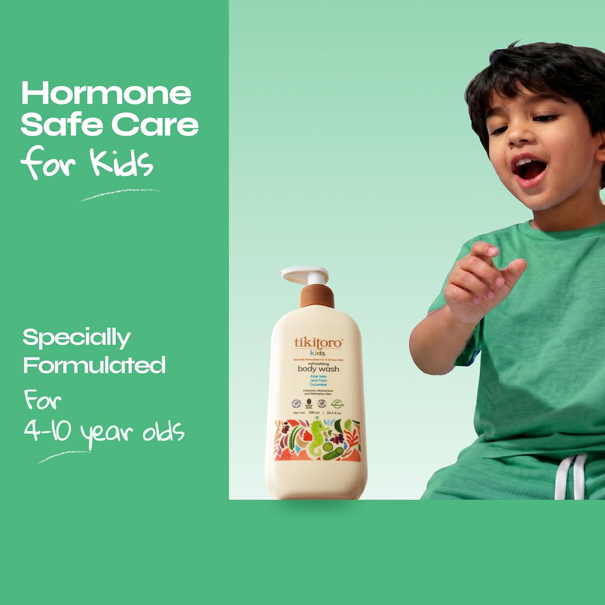 Tikitoro Kids Refreshing Body Wash | Pediatrician Approved | Deeply Cleanses, Hydrates & Refreshes Skin | Cucumber, Java Plum, Vitamin C & Aloe Vera | No Parabe