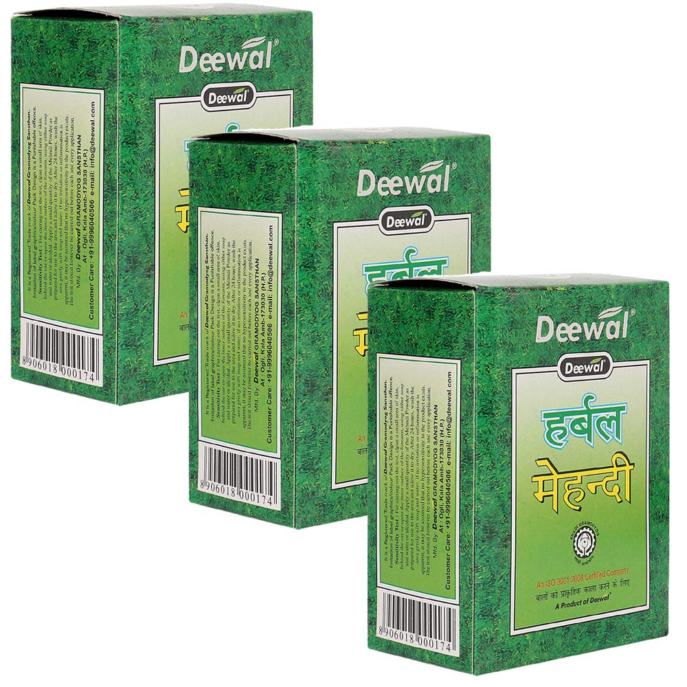 Deewal Herbal Khadi Mehndi Powder – Hair Color & Conditioning, 240g (Pack of 3) | With Amla, Bhringraj, Neem & Shikakai | For Men & Women Black Pack of 3