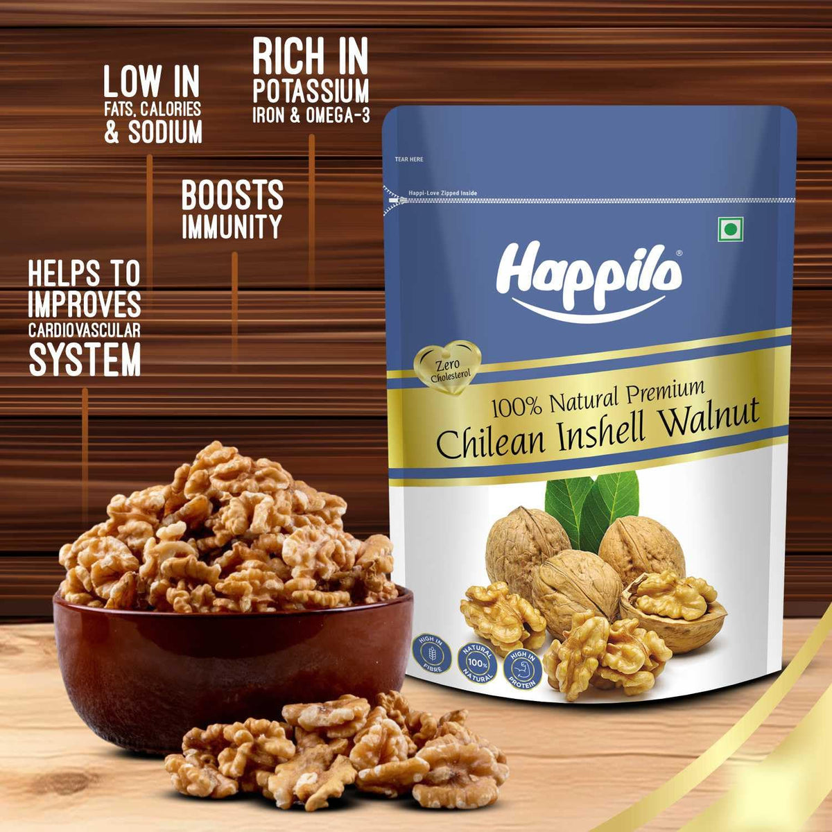 Happilo Premium Inshell Dried Walnut 500g | Akhrot Giri | Dry Fruits, Healthy Snacks | Large Size | Walnut with Shell | Rich in Protein, Antioxidants & Source o