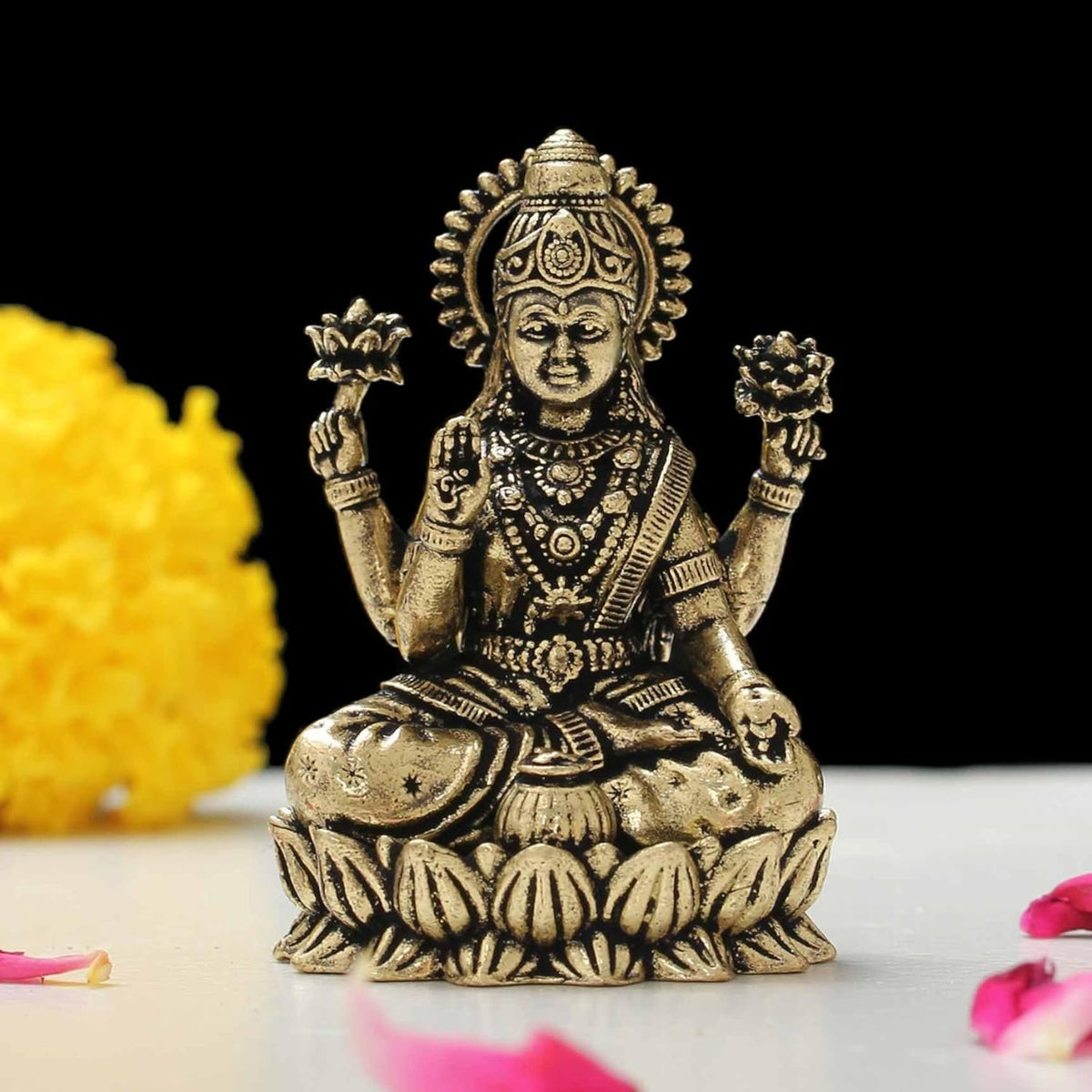 INDICAST Brass 2" Goddess Maa Laxmi Idol Murti Statue for Home and Office (5x3x2 cms, 40gm) Brass (40gm_2")