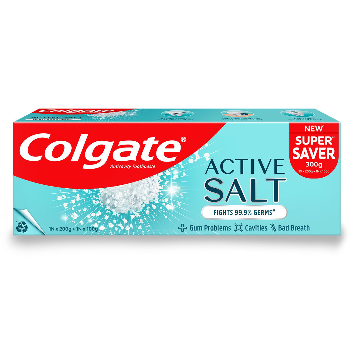Colgate Active Salt Toothpaste, Germ Fighting Toothpaste for Healthy Gums and Teeth, Tooth Decay Prevention, Gum Protection, Eliminates Bad Breath, Plaque Remov