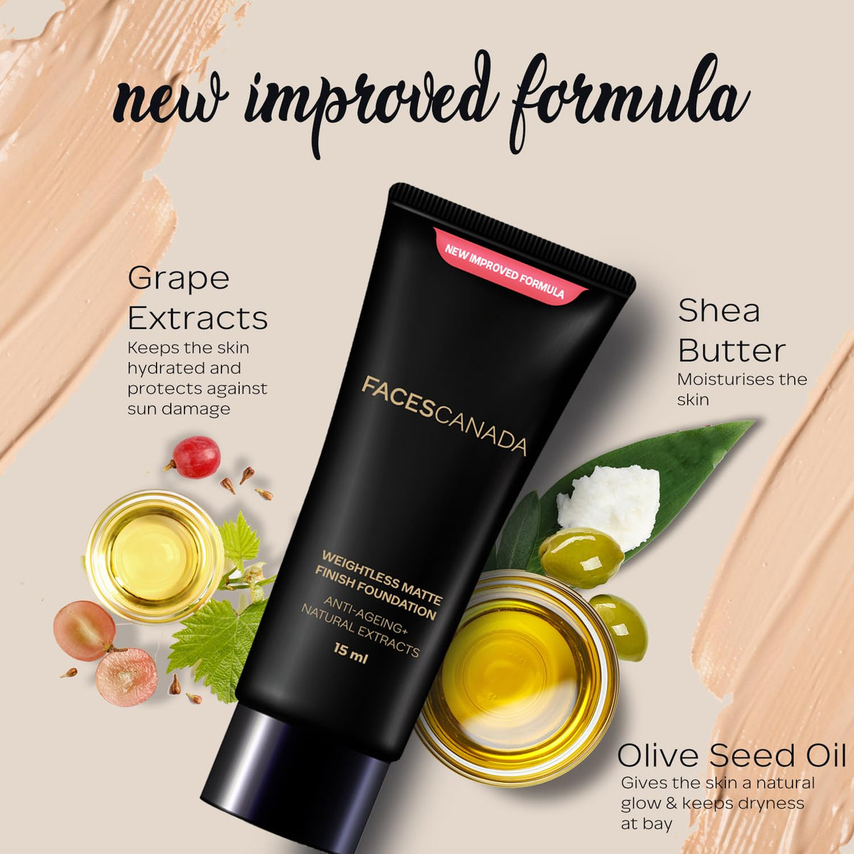 FACESCANADA Weightless Matte Finish Foundation - Medium Natural, 15ml | Lightweight | Natural Finish | Anti-Ageing | Non-Clog Pores | Enriched With Olive Seed O