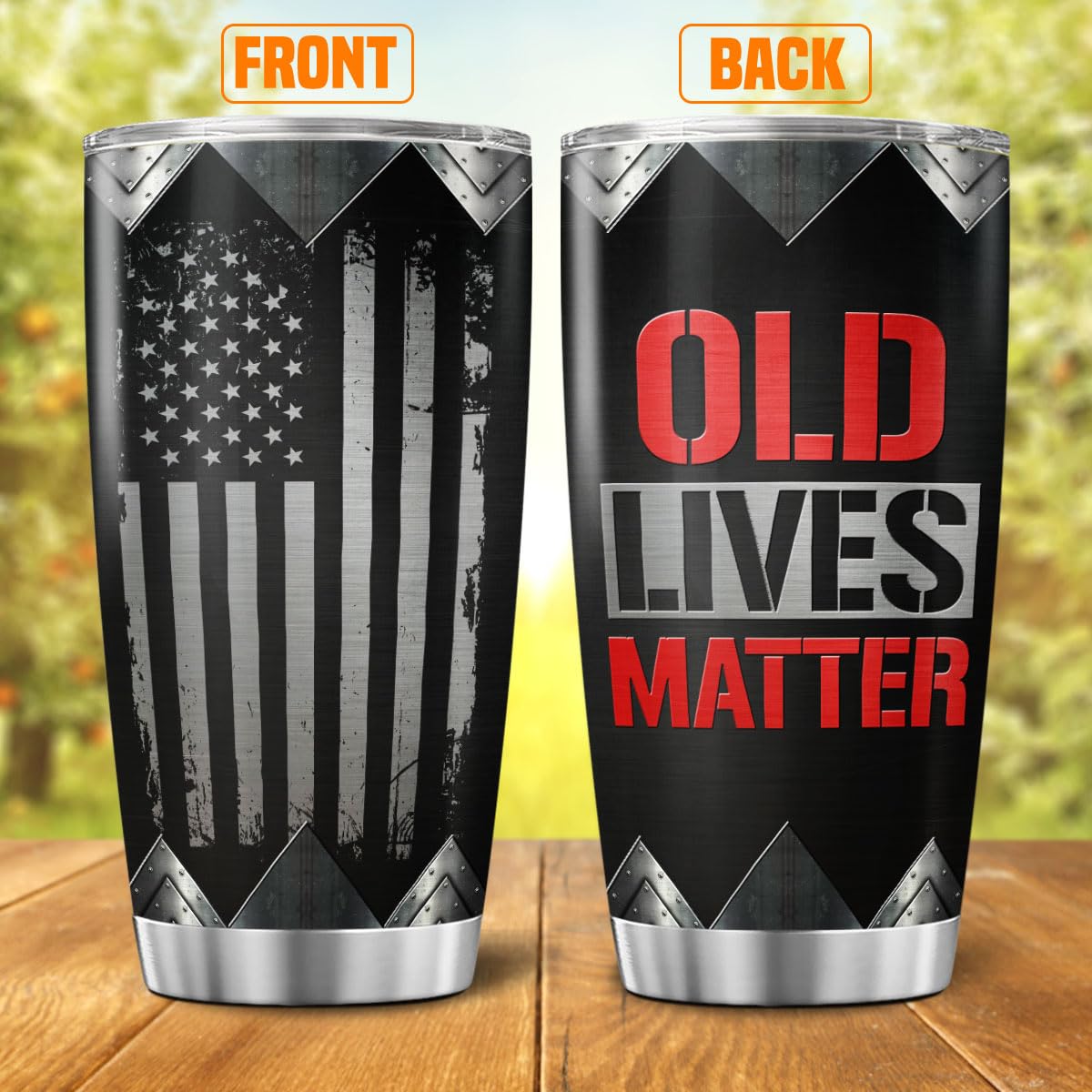 Old Lives Matter Patriotic Tumbler, Funny American Travel Cup 20oz, Stainless Steel Insulated Mug for Dad Grandpa Retirement Gift, Hot Cold Drinkware for Men Re