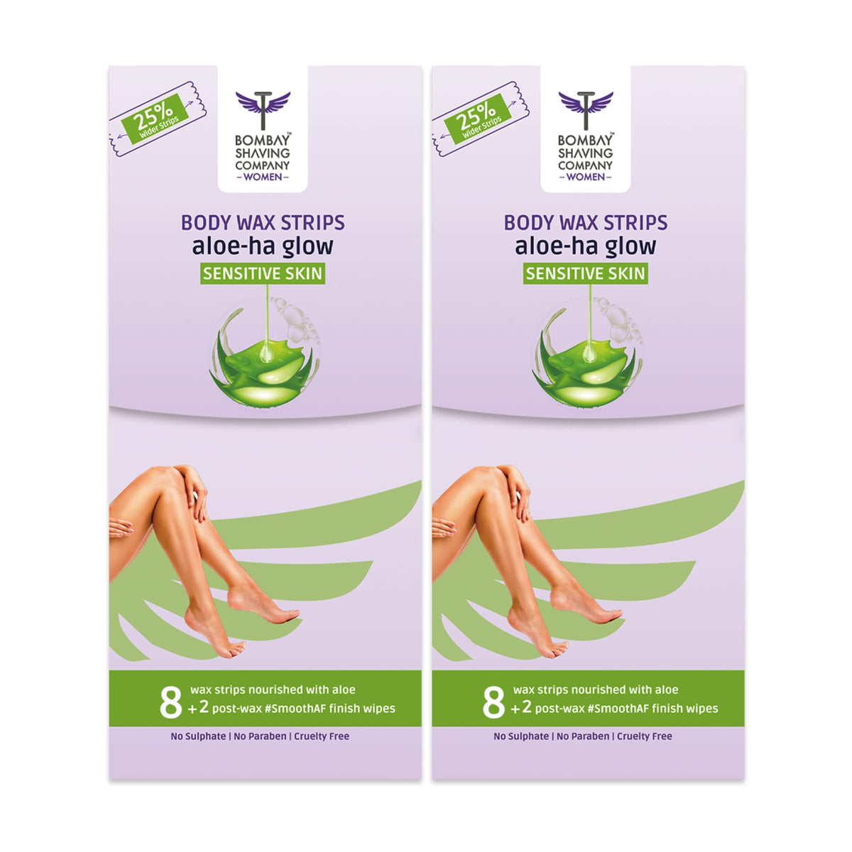 Bombay Shaving Company Women Full Body Wax Strips For Sensitive Skin | 8 Extra-wide Strips + 2 Soothing Wipes (Pack of 2) 1 count (Pack of 2)
