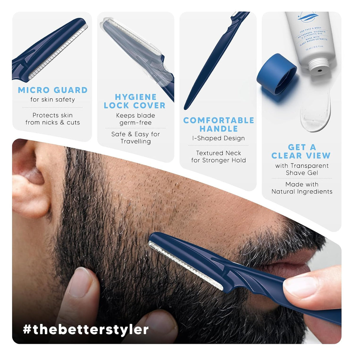 LetsShave Pro Styler for Men Beard, Reusable, Pack of 3, Beard Shaper, Multi Grooming, Face Razor for Men, Beard Pen Styler, 60 Days of Styling Set of 3