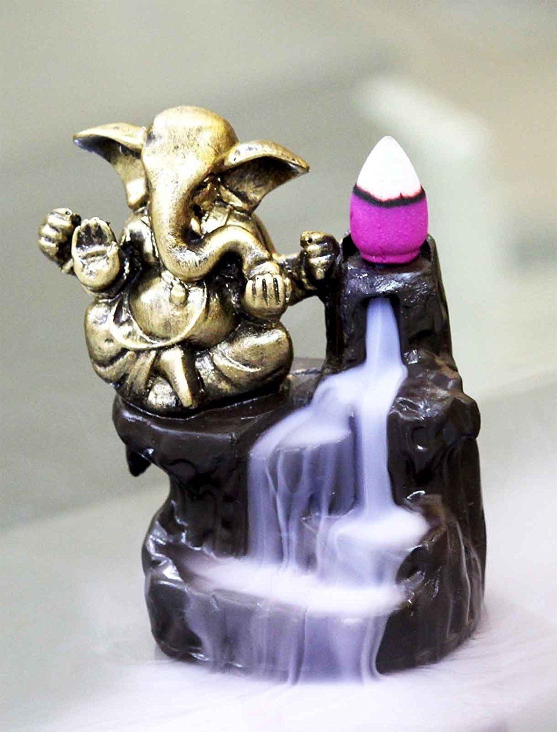 eCraftIndia Ganesha Smoke Backflow Incense Holder (3 cm x 3 cm x 5 cm, Brown) MSBIH119