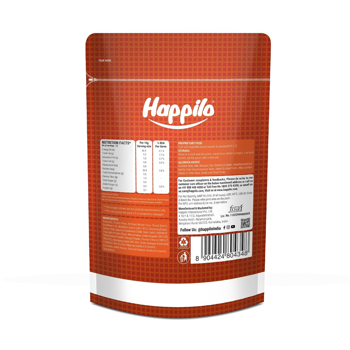 Happilo Party Snack 160g, Peanuts, Green Peas, Broad Beans, Crunchy and Flavorful, On-the-Go Snack
