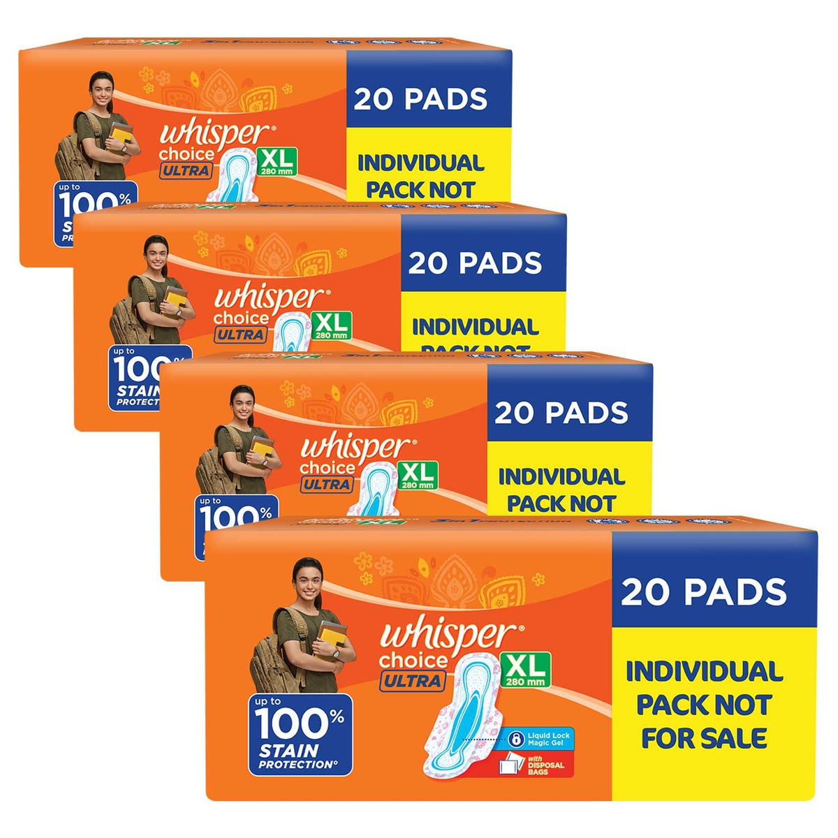 Whisper Choice Ultra Sanitary Pads,80 Xl Pads,Upto 100% Stain Protection All Day,Thin Pads With Magic Gel That Locks Liquid,Super Fast Absorption,Longer Length