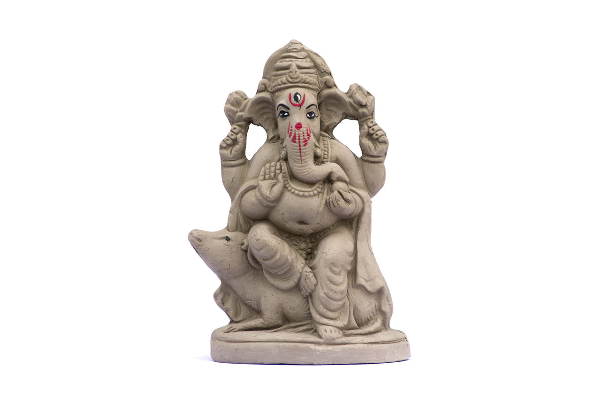 Clay Ganesh Chaturthi Idol, 6.5 inch, Brown, Traditional, Handmade, Earthenware, Ganesha