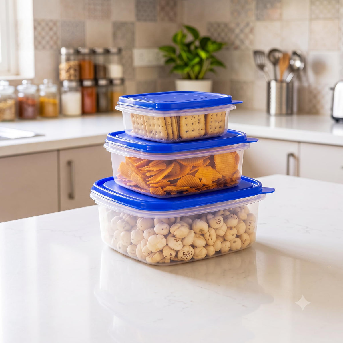 Java Airtight Leak Proof Food Storage Containers, Set of 3-600ml, 1.4L 3L