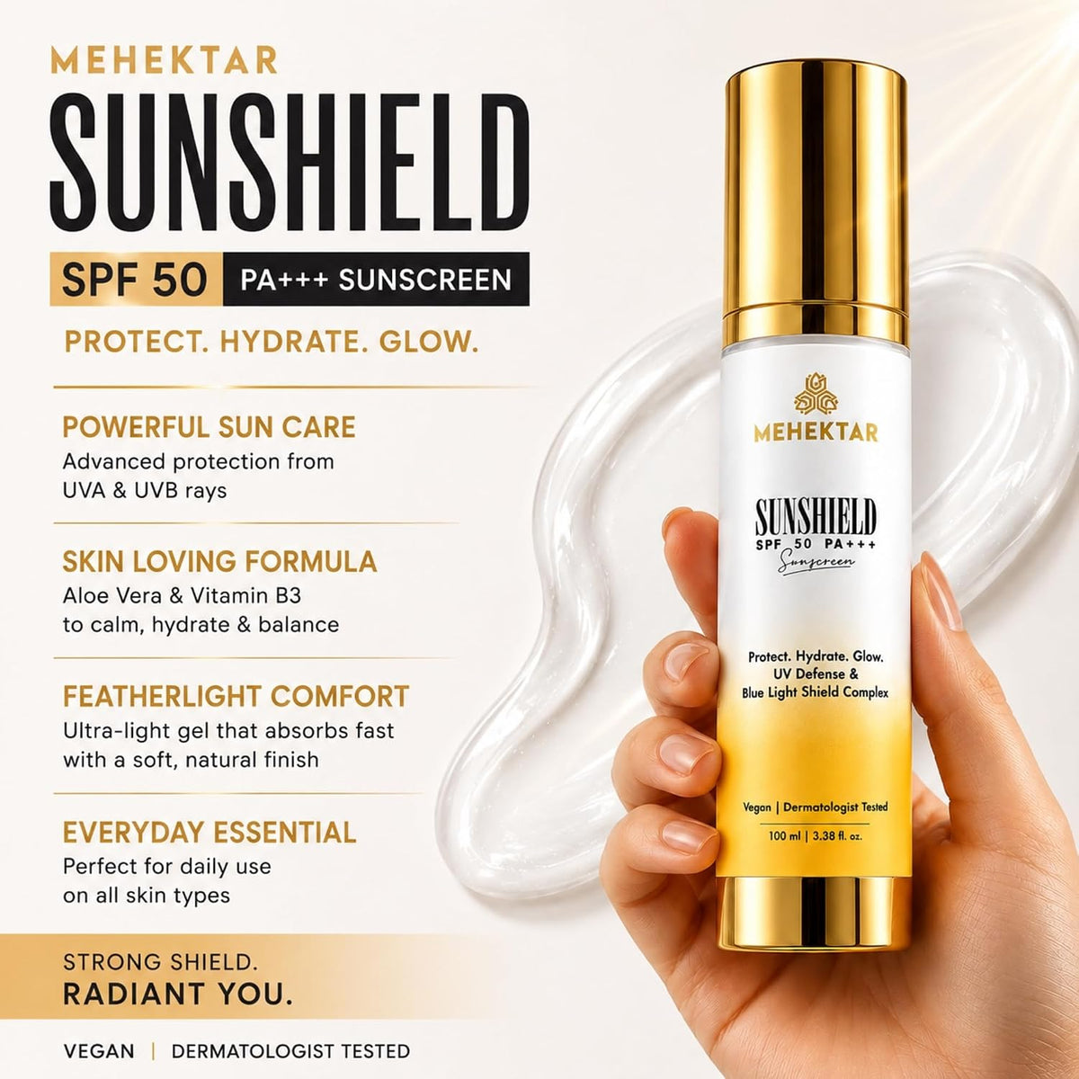 Gel Sunscreen SPF 50 PA+++ for Face, Broad Spectrum UVA & UVB Protection, Transparent Lightweight & Non-Greasy Formula for Oily Skin with Aloe Vera & Vitamin B3