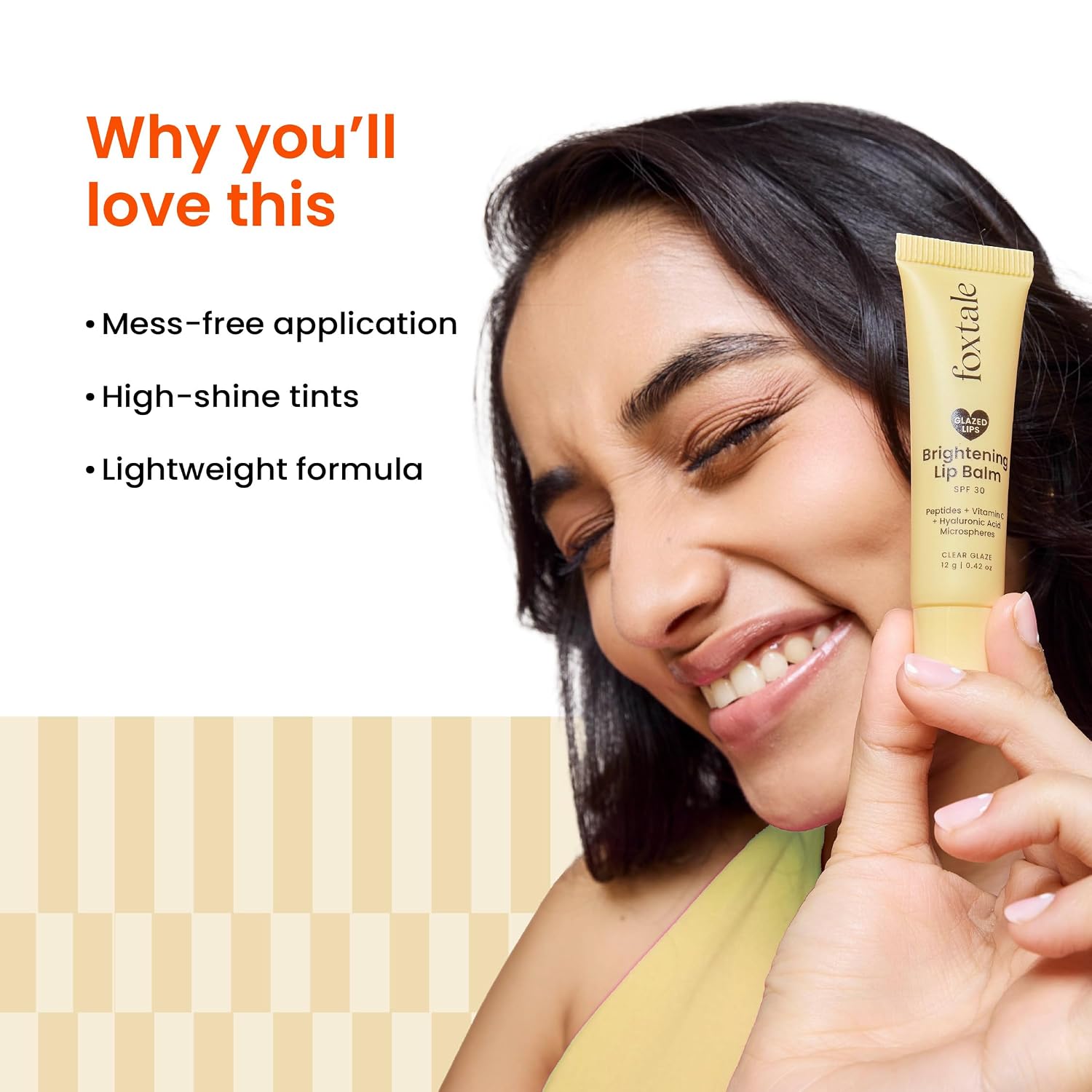 Foxtale SPF 30 Brightening Lip Balm for Dark Lips with Peptides & Vitamin C | Brightens | Hydrates | Tinted Lip Balm - Clear Glaze 12gm