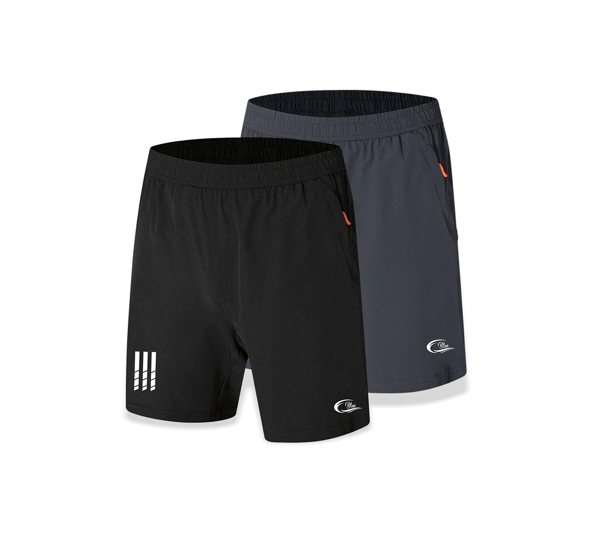 CBlue Men's Outdoor Quick Dry Lightweight Sports Shorts with 2 Zipper Pockets, Breathable Hiking Running Gym Workout Athletic Shorts Combo of 2 2XL Black / Dark