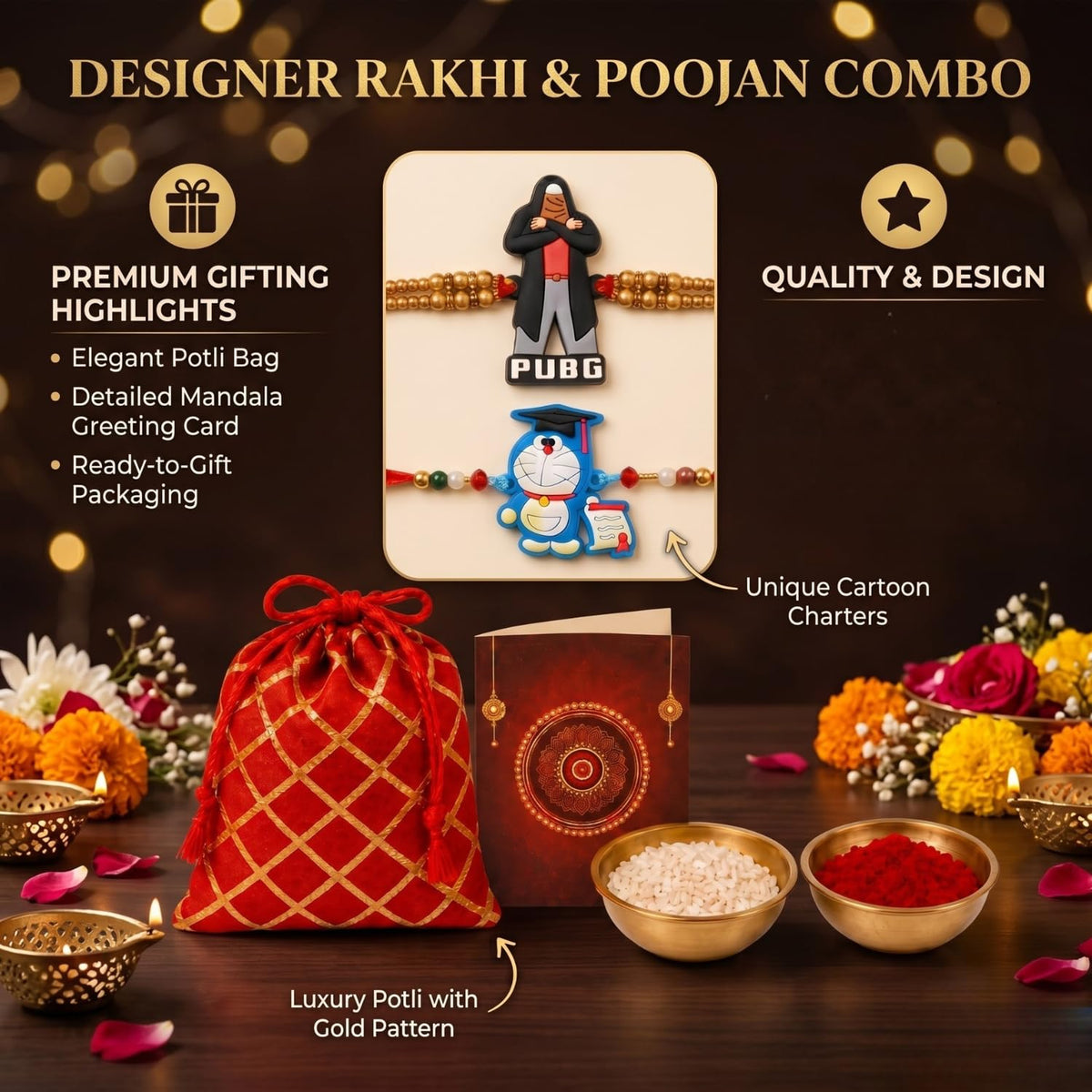 Kalakriti Cartoon Character Rakhi Set of 2 for Kids Brother – Fun & Colorful Rakshabandhan for Boys & Toddlers RakhiGanesh
