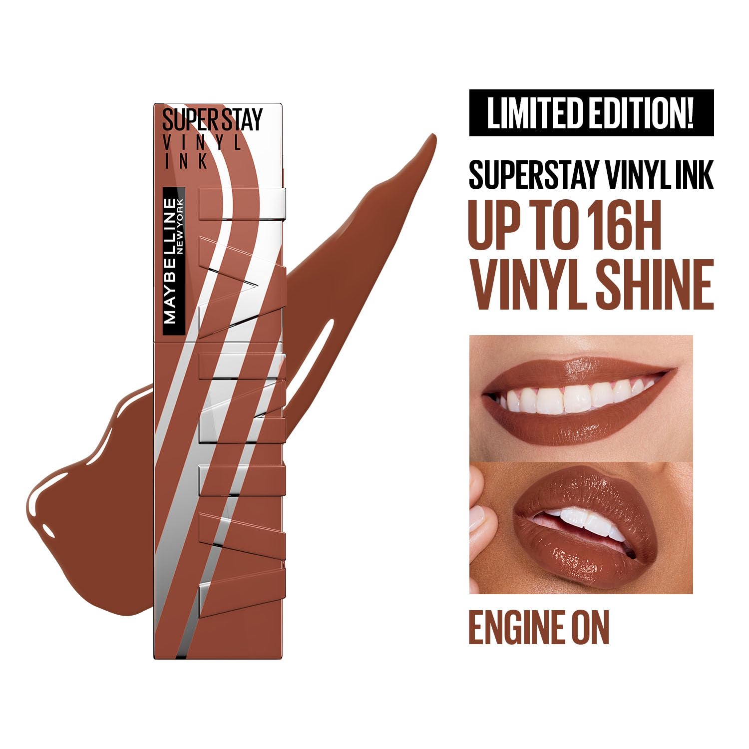 Maybelline Super Stay Vinyl Ink High Shine Racing Liquid Lipstick | 16HR Transferproof | Helmet-proof, wind-proof, sweat-proof - Engine On, 4.2ml