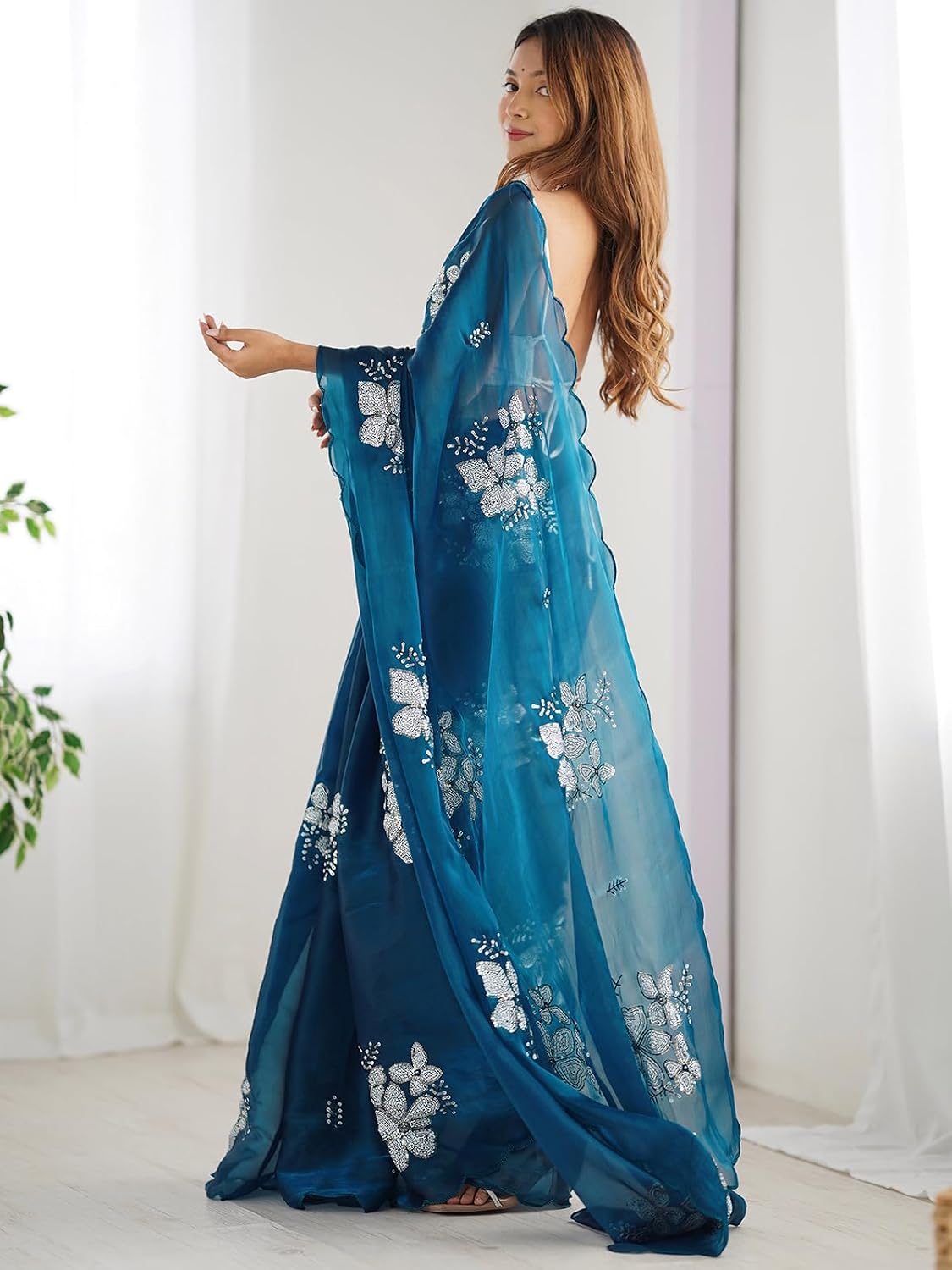 Chiffon Saree for Women, Stylish Ethnic Wear, Comfortable Party & Wedding Outfit Unstitched Blouse, Elegant Traditional Look - Wedding Special
