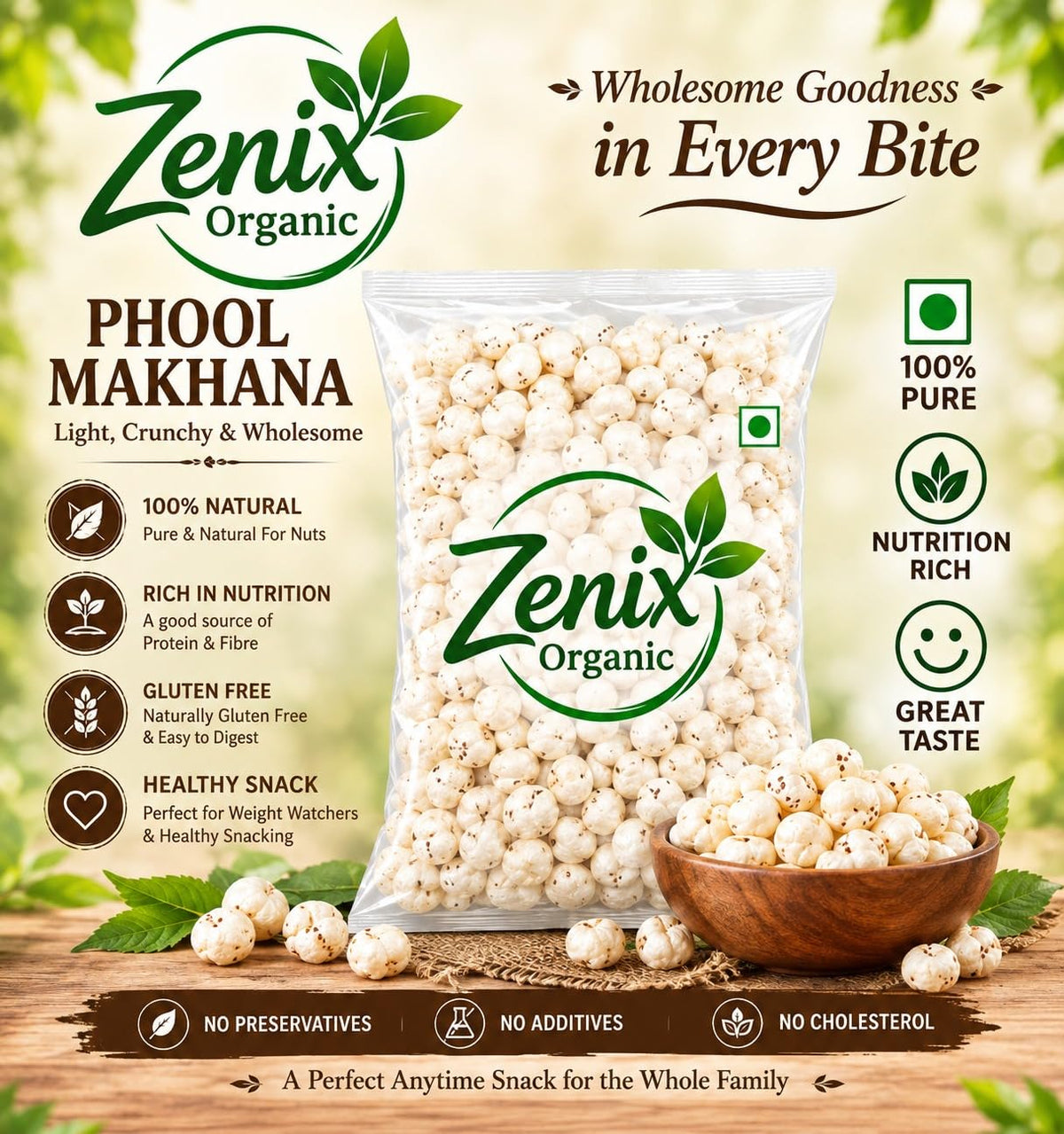 Zenix Organic Phool Makhana 100gm | Fox Nuts Lotus Seed | Healthy Crunchy Snack | Protein-Rich, Low-Calorie Superfood | Ideal for Fasting Food And Diet | Light