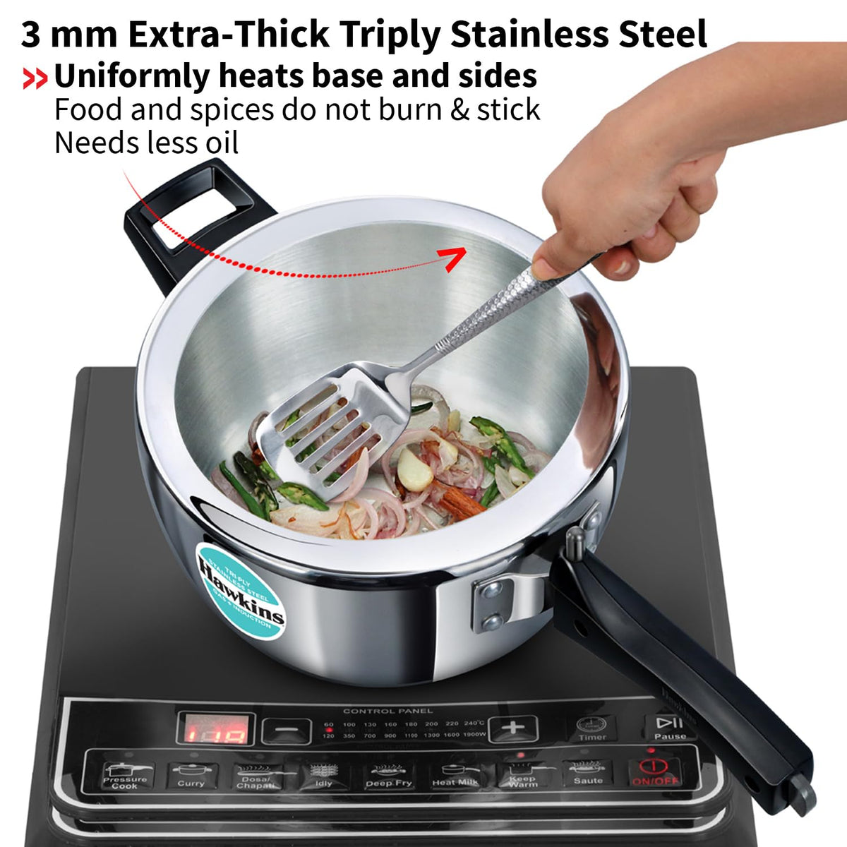 Hawkins 1.5 Litre Triply Stainless Steel Pressure Cooker, Inner Lid Induction Baby Cooker, Silver (HSST15) 1.5 Litres