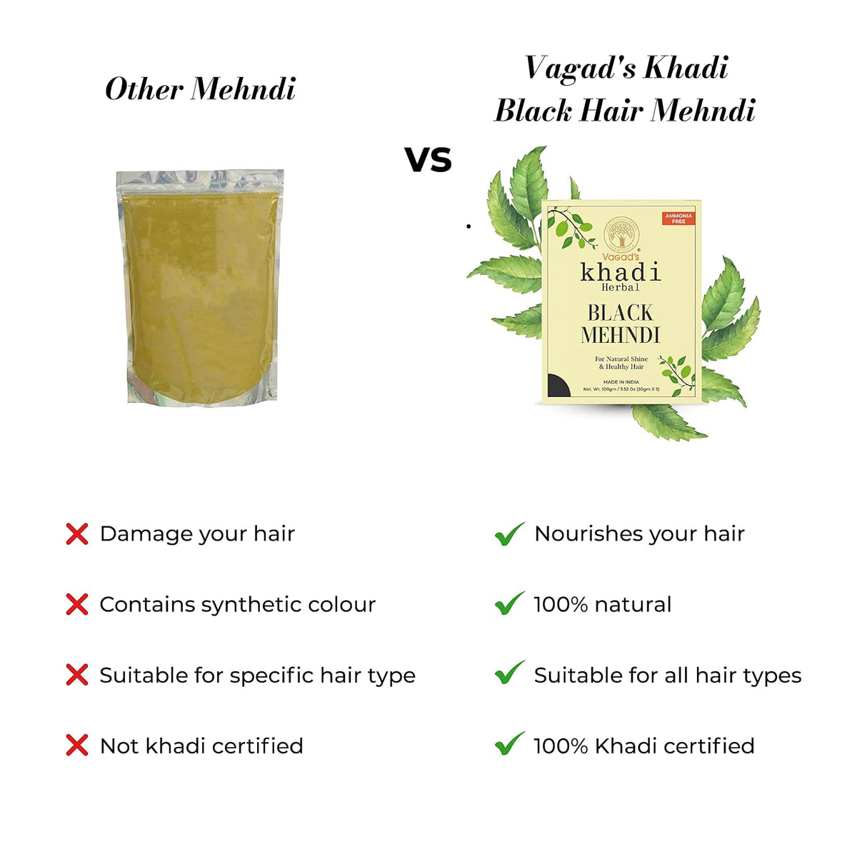 VAGAD'S KHADI HERBAL GRAMODAYA Black Mehndi, Henna, 300g - Black (Pack of 3)