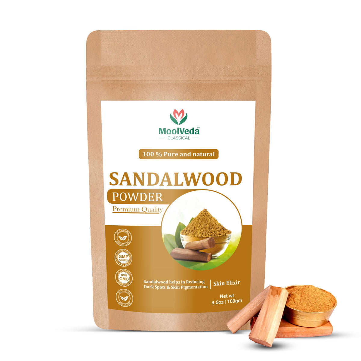Pure Sandalwood Powder - 100% Natural Chandan for Glowing Skin, Anti-Aging Face Pack, Acne Treatment | Traditional Ayurvedic Beauty | 100gm Sandalwood 100 g (Pa