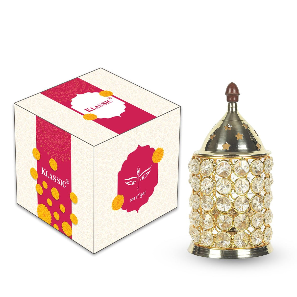 Klassic 4.5 Inch Swastik Akhand Diya with Borosilicate Glass Shade | Pure Brass Oil Lamp for Mandir, Daily Puja, Pooja Room, Diwali, Prayer, Wick Holder Festive
