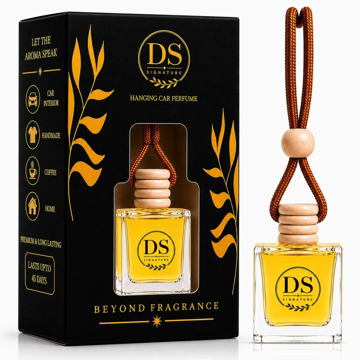 Premium Hanging Car Air Freshener Diffuser | Long Lasting Wooden Cap Glass Bottle Perfume for Car, Home & Office (Choco Musk)