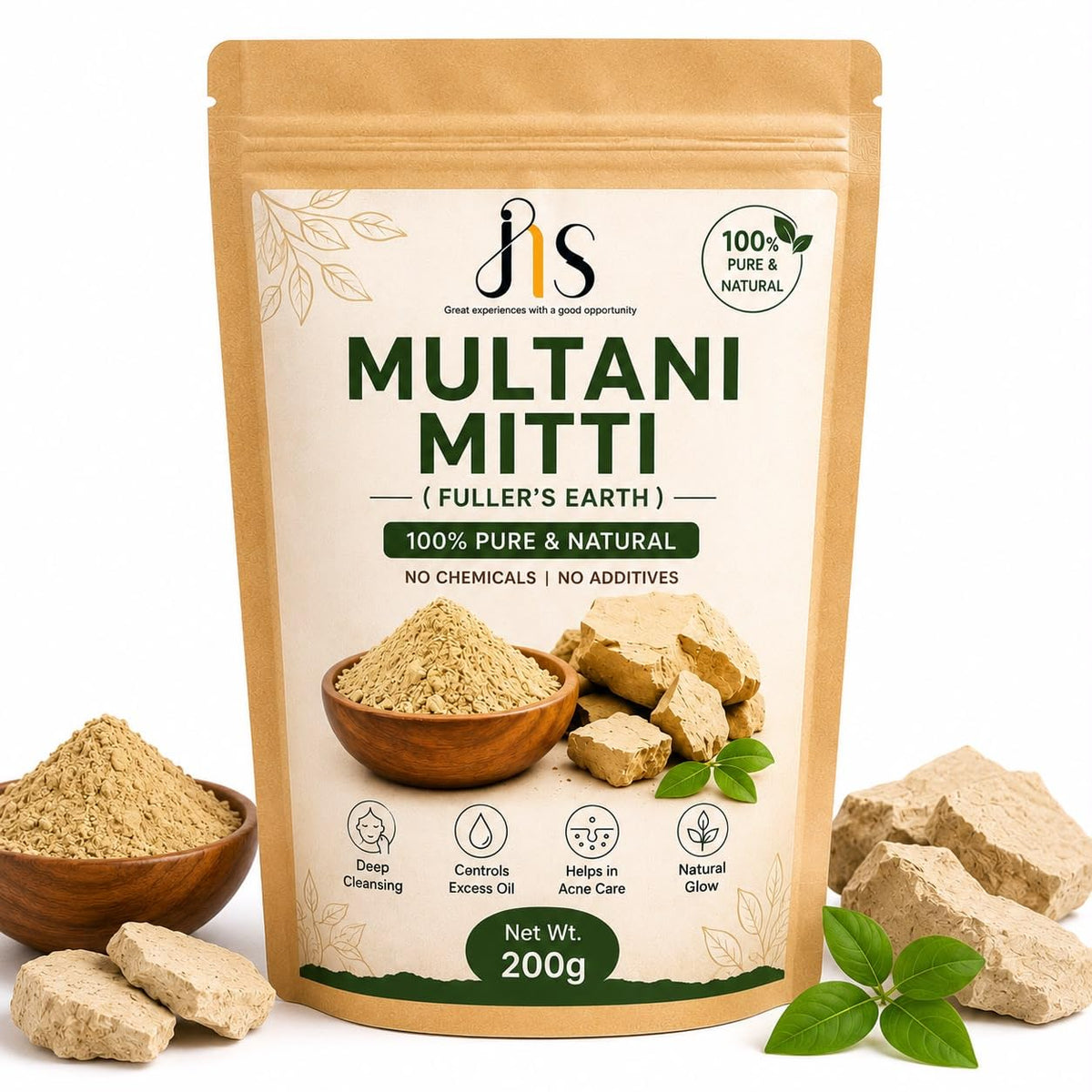Pure Multani Mitti Clay Powder, Natural Face Pack, Oil Control, Acne Care, Skin Brightening, Hair Mask, Herbal Beauty Product