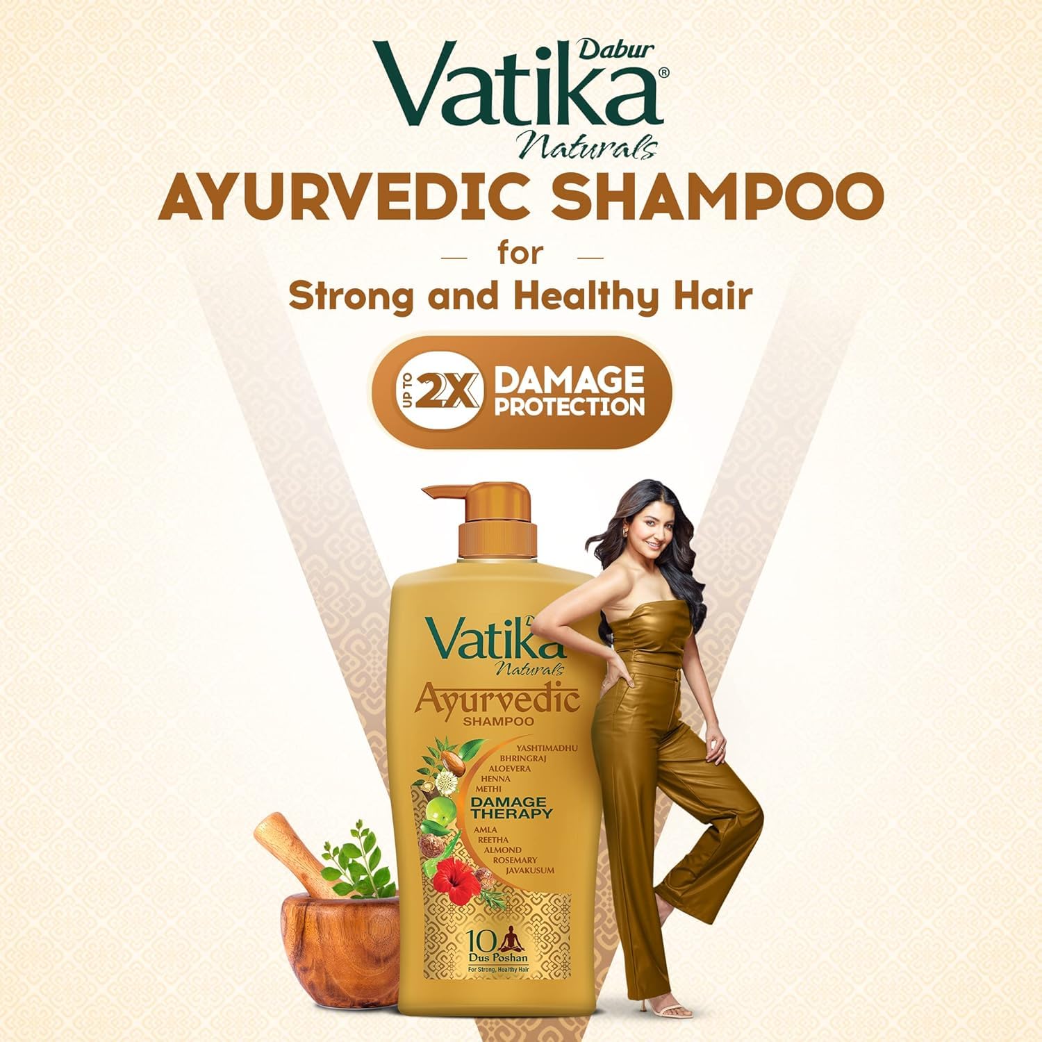 Dabur Vatika Naturals Ayurvedic Shampoo - 640 ml | 10 Natural Herb Extracts | Contains Rosemary, Aloe Vera, Amla, Almond & Bhringraj | Up to 100% Damage Repair | Everyday Shampoo for Women & Men