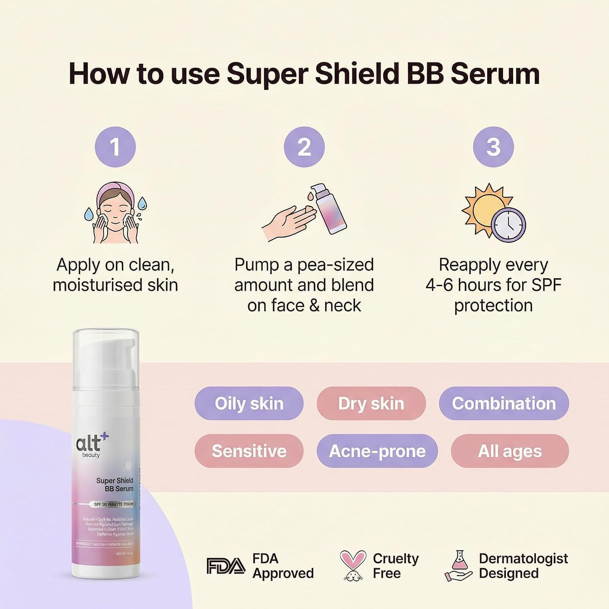 Super Shield BB Serum | Tinted BB Cream Serum for Natural No-Makeup Look | Mineral Sun Protection with Zinc Oxide | Niacinamide & Vitamin C for Glow | Lightweig