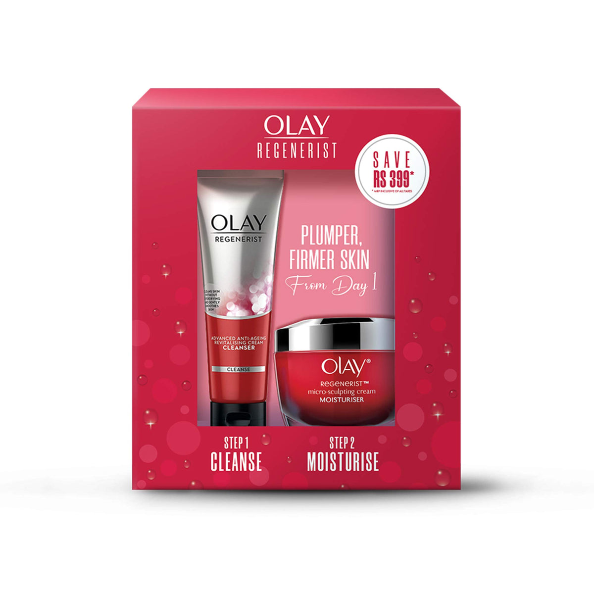 Olay Regenerist Giftpack - Day Cream 50g + Cleanser 100g | Hydrated, Plump, Bouncy Skin | With Hyaluronic Acid, Niacinamide and Peptides | Normal, Oily, Dry, Co