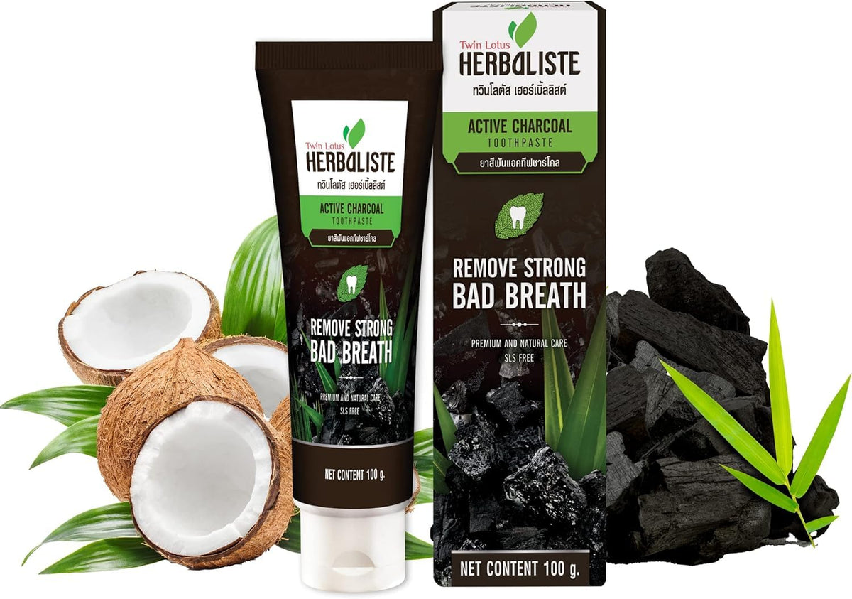 Twin Lotus Active Charcoal Toothpaste Herbaliste Triple Action 100g (3.52 Oz) X 1 Tube