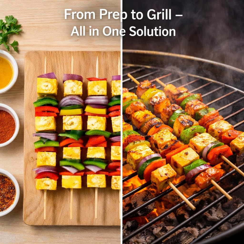 Sakoraware Natural Bamboo Wooden Skewers | BBQ Sticks Seekh (260 pcs) for Kabab Chicken Paneer Tikka Fruits Salad | Barbecue skewers for Oven Microwave Pan Gril