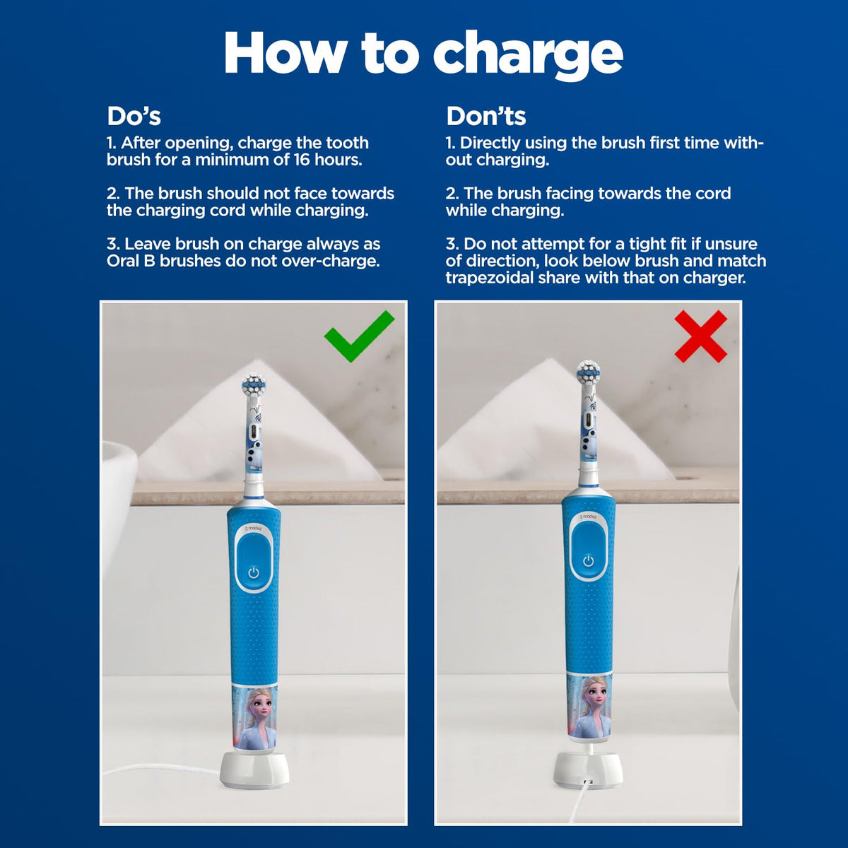 Oral B Kids Frozen Rechargeable Rotating Electric Toothbrush, 2 Brushing Modes (Daily & Sensitive), 2 Min Timer with Quadpacer, 2 Year Warranty, IPX7 Water Resi