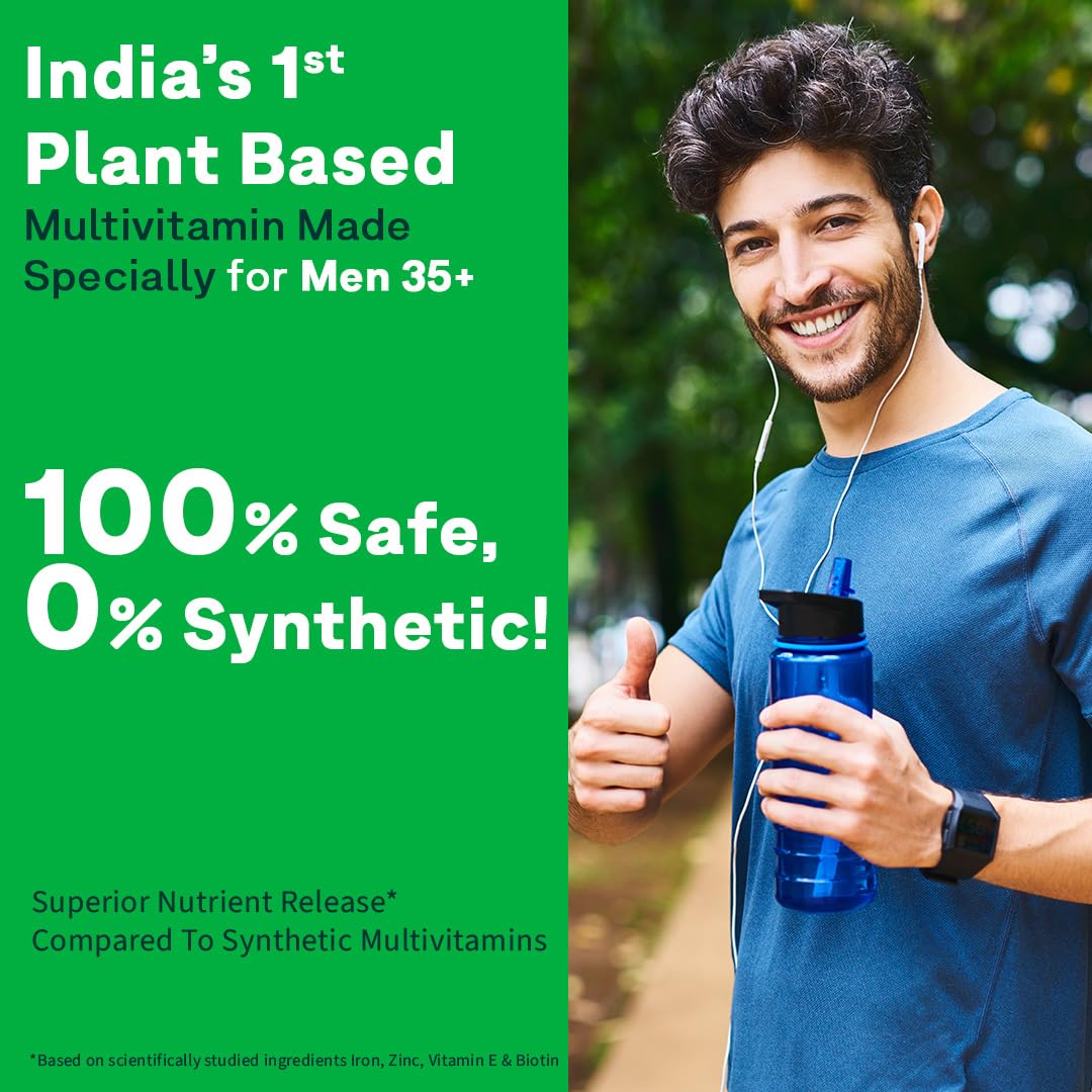 OZiva Plant Based Multivitamins for Men 35+| For Heart & Muscle Health, Stamina & Performance| With Guduchi Extract, Vegan Vitamin D3, 50 Vegetarian Tablets Pac