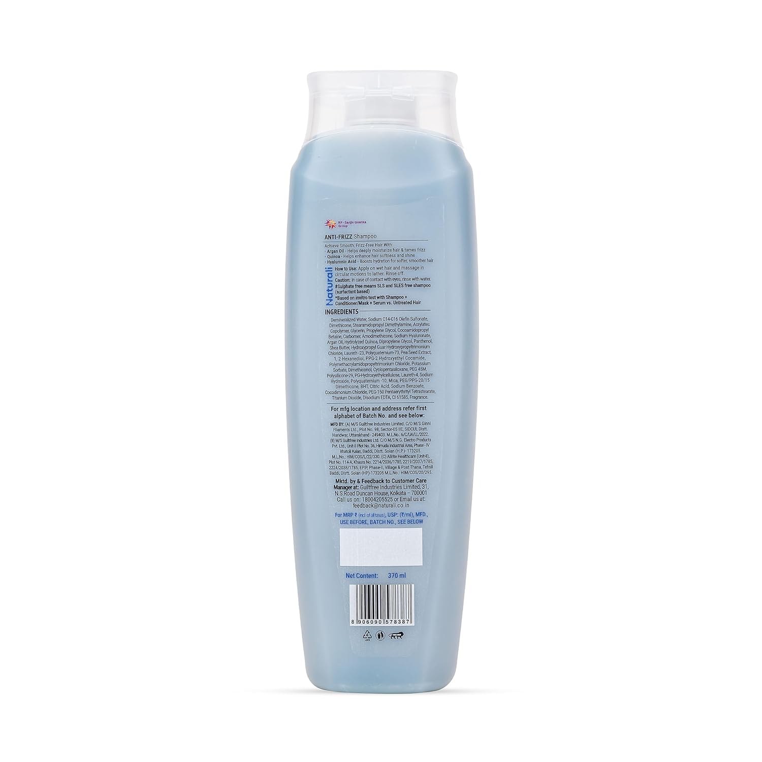 Naturali Moisture Filling Shampoo, With Hyaluronic Acid, Argan Oil & Quinoa For Dry & Dehydrated Hair, Adds Shine & Bounce, Hyaluron Moisture 100H, 370Ml.