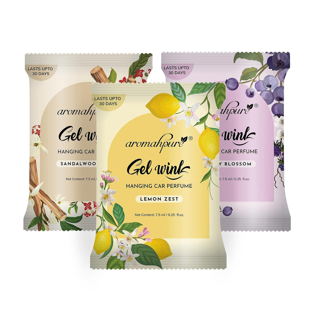 Aromahpure Gel Wink Hanging Car Perfume | Long-Lasting Gel Based Car Air Freshener | Car Accessories | Last Up to 30 Days (Sandal-Lemon-Berry)