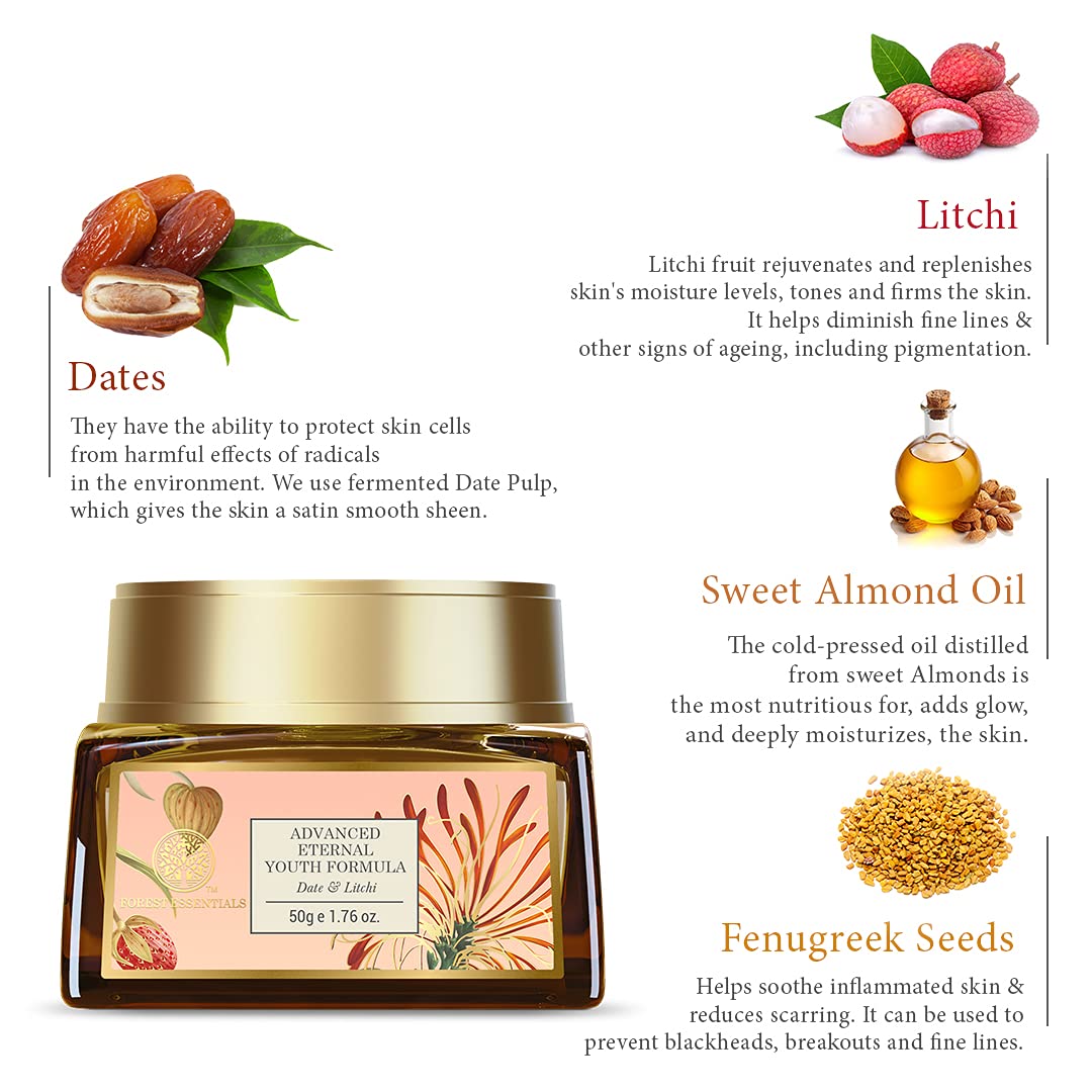 Forest Essentials Night Cream with Date & Litchi | Anti Ageing Face Moisturiser for Normal to Dry Skin | Ayurvedic Cream to Firm & Tone