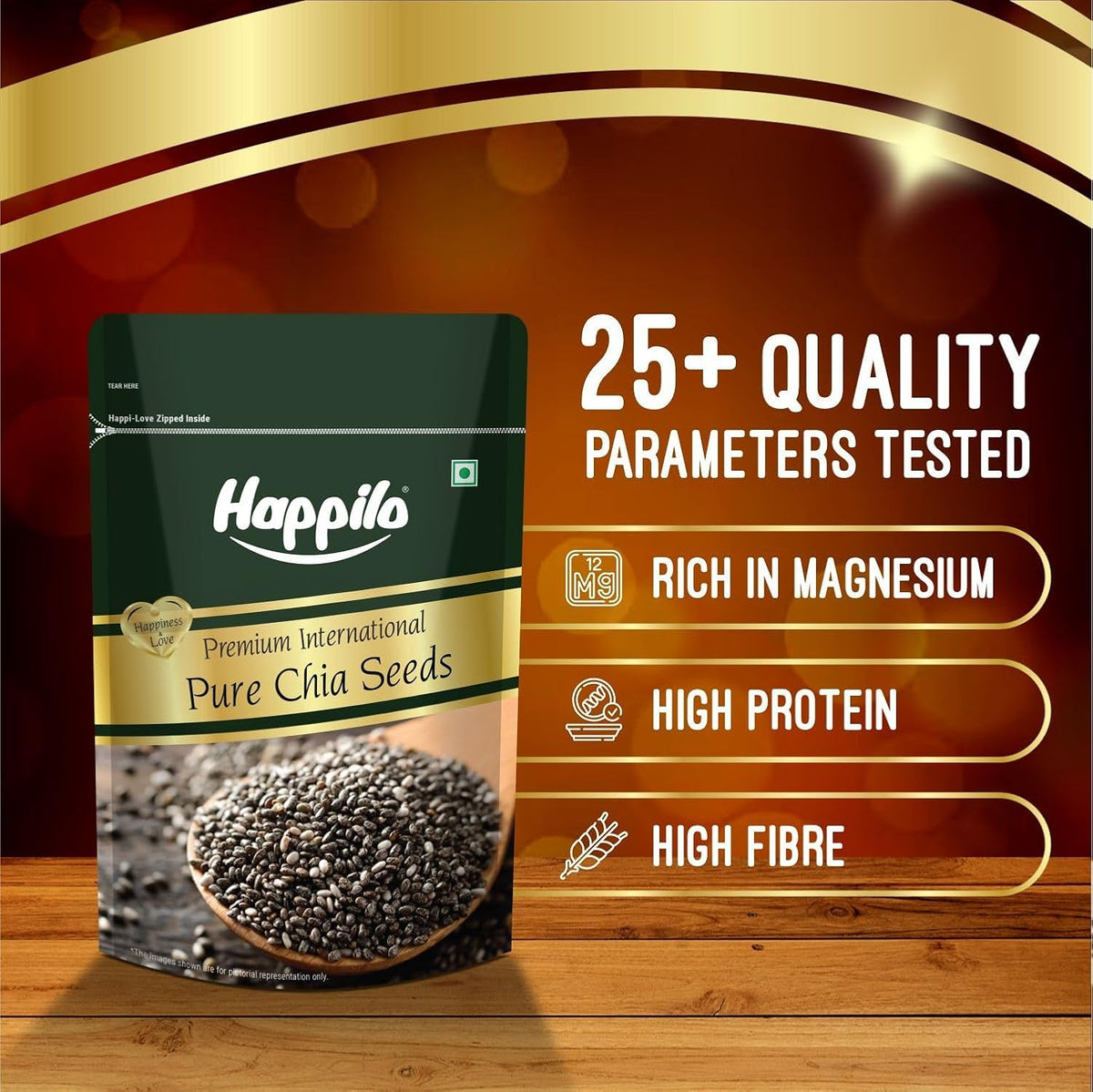 Happilo Premium Raw Chia Seeds 200g (Pack of 1) | Seed for Eating | Healthy Snacks | Good for Weight Management | Nutrient-Rich Superfood, High in Omega-3 Fatty