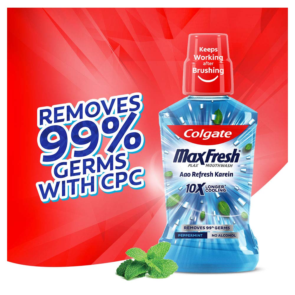 Colgate Plax Peppermint Fresh Mouthwash, 0% Alcohol – 250 ml with Colgate Plax Peppermint Fresh Mouthwash, 0% Alcohol – 500 ml 250ml + 500ml Pepper Mint