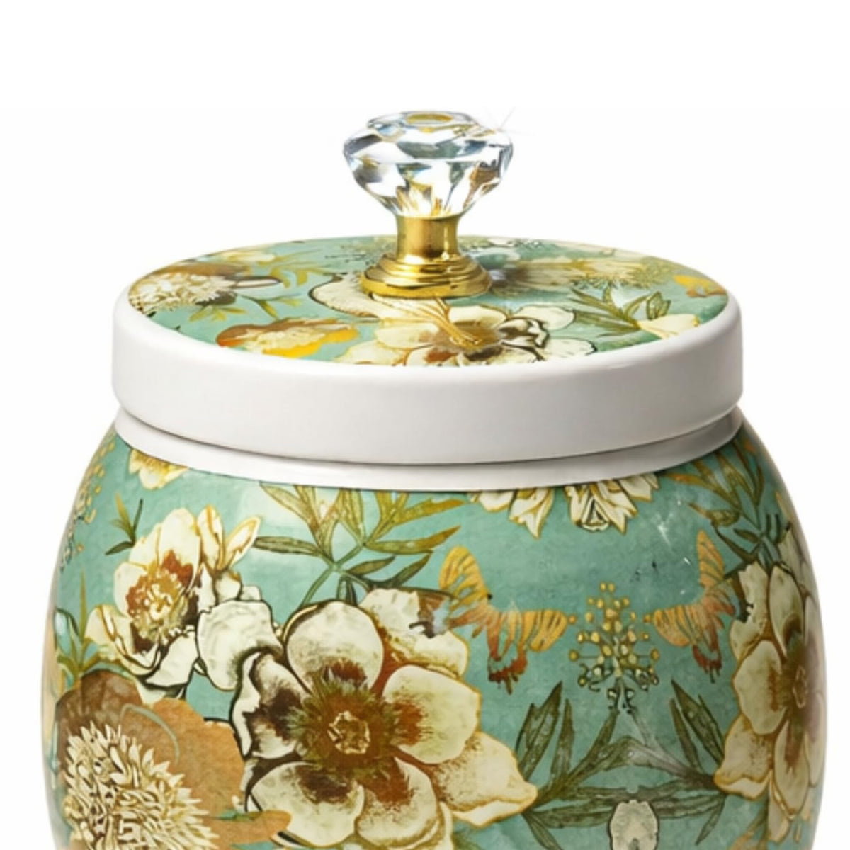 Kalakriti (Set of 2, 4x4 Inch Rust Free Meenakari Design Floral Birds Dryfruits Storage Jar with Airtight Lid Crystal Knob | Stylish Home Kitchen Organizer Cont