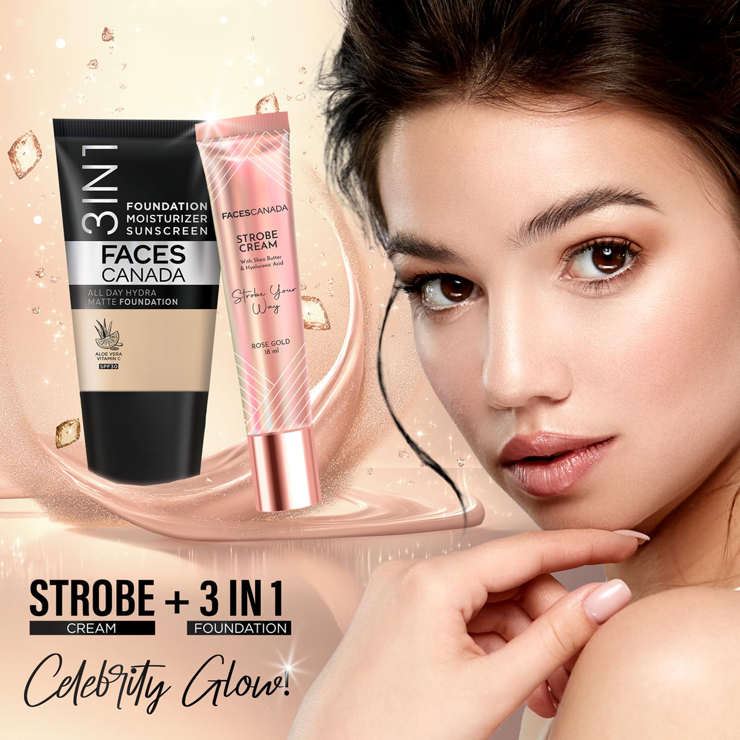 FACES CANADA All Day Hydra Matte Foundation - Mini | 3in1 Foundation + Moisturizer + SPF 30 | 24 HR Aloe Hydration & Vitamin C | 10HR Wear | Medium to High Buildable Coverage | Warm Natural (18 ml)