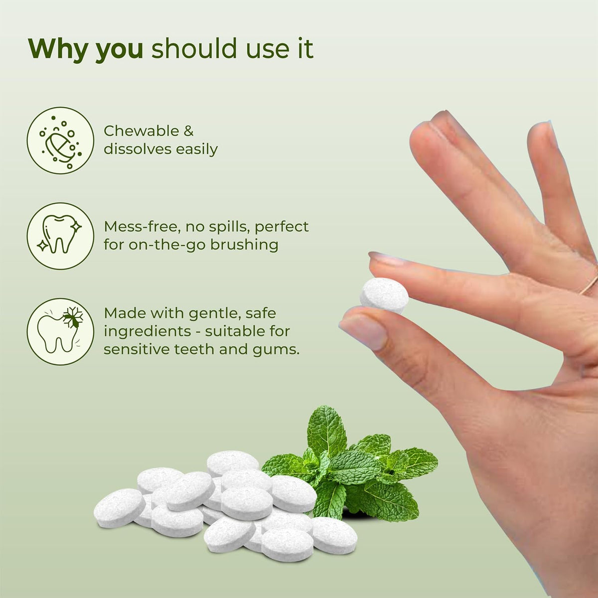 Refreshing Tooth Tablets (Pack of 1, 60 Tablets) | Natural Teeth Whitening | Cavity Protection & Anti-Plaque | Travel-Friendly & Eco-Friendly Toothpaste Tablets