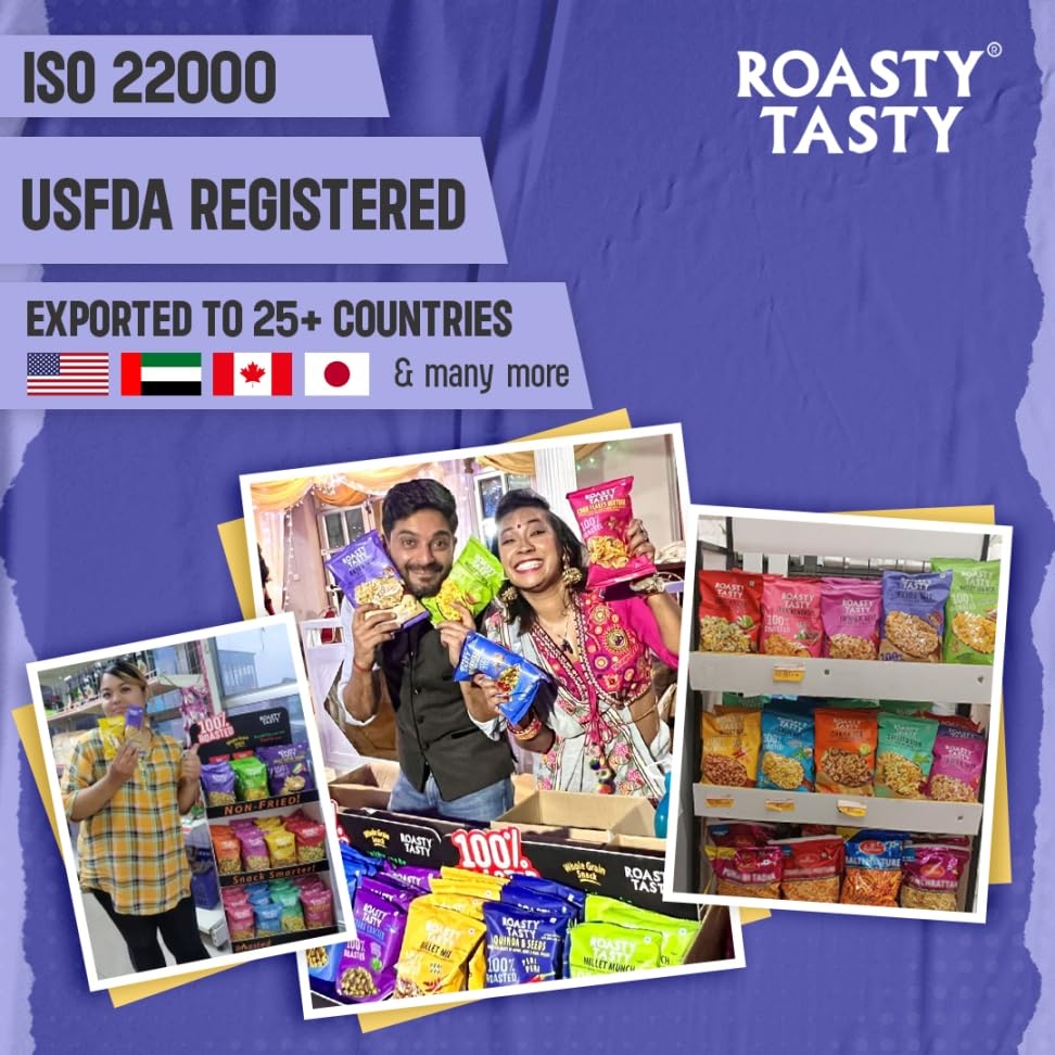 Roasty Tasty Roasted Desi Spicy Crunchy Bajra Mixture Namkeen Millet Snacks – (Bajra, Moong, Jowar, Peanuts) - Pack of 5 (150g each) | Healthy Snacks for all |