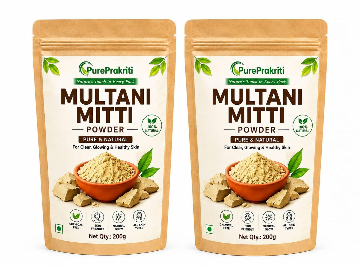 Pack of 1 Multani Mitti Powder 200g with Free Plastic Gloves | 100% Natural Fuller's Earth Face Pack | Deep Cleansing Clay for Oily Skin, Acne, Pimples, Tan Rem