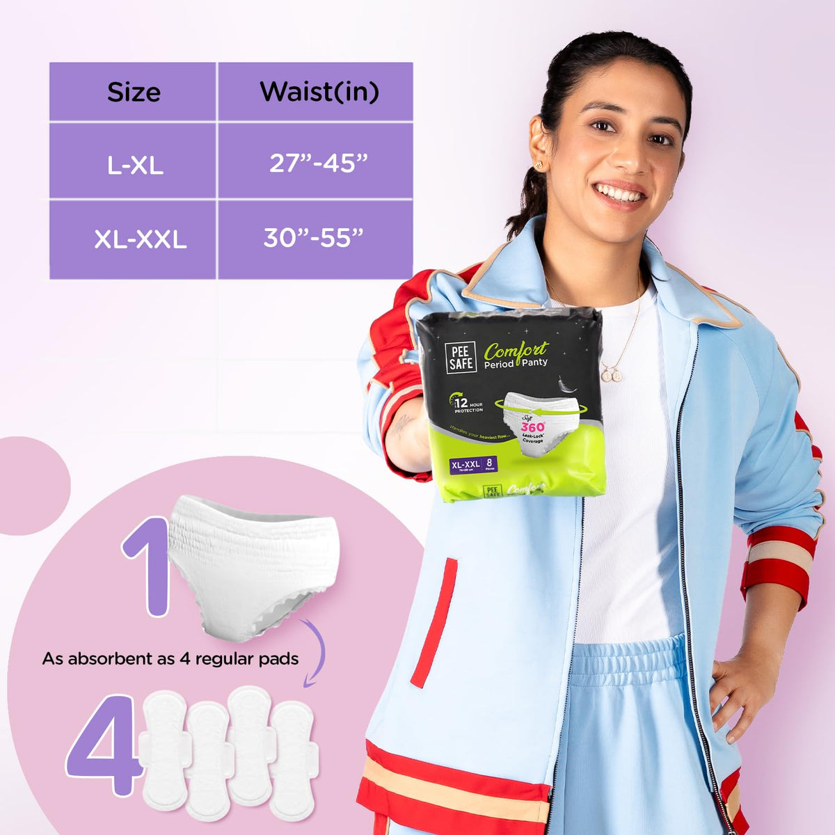 Pee Safe Comfort Period Panties XL-XXL | 8 Panties | 12 Hr Protection XL-XXL (8Pcs) 8
