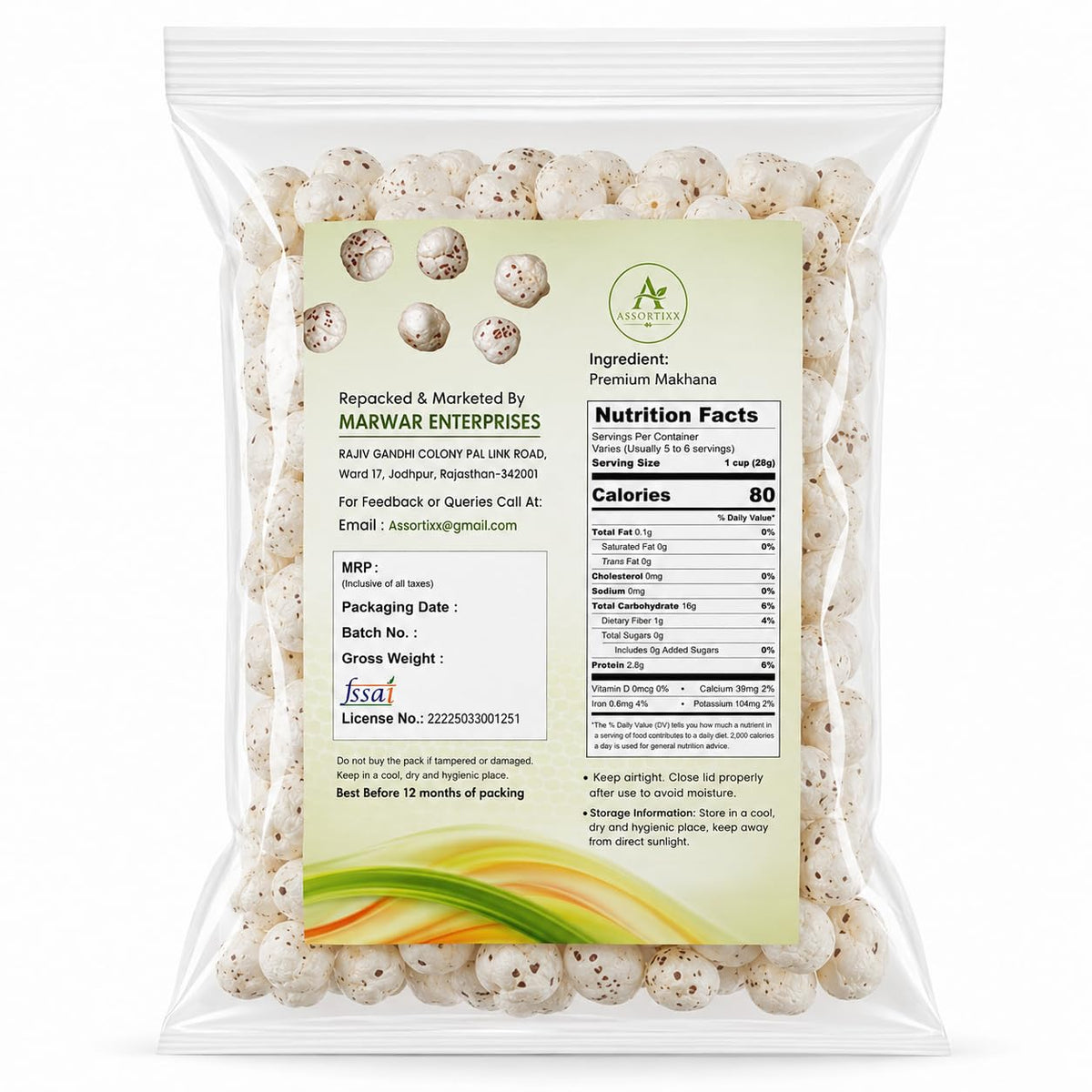 ASSORTIXX Premium Raw Makhana 500gm| Authentic Bihari Jumbo Makhana | Phool Makhana for Prasadam |Gluten-Free Foxnuts | Gorgun Nuts | Lotus Seeds | Puffed Snack