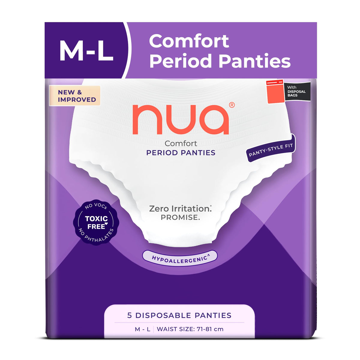 Nua 360° Comfort Period Panties (M-L) | Pack of 5 | Ultra-Absorbent | Zero Irritation | 4X Comfort | for Heavy Flow | No rashes | Leakproof | Seamless | 100% To